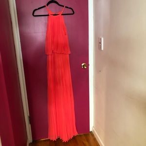 Aqua Dresses Salmon Chiffon Pleated Maxi Dress